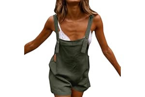 KBOPLEMQ Salopette da donna, pantaloni larghi estivi, regolabili, casual, in jeans corti, con tasche, con bottoni, taglie S-XXL