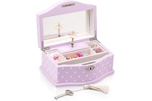 Art Lins Elle Ballerina Music Jewelry Box with Lock, Wooden Keepsake Box with Wind Up Music Swan Lake, Large (Lavender)