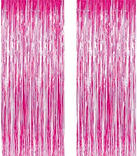 Fadirew™ 2 Pack Metallic Fringe Foil Curtain Door Window Curtains For Party Tinsel Party Anniversary Wedding Tassel Decoration, 3.28ft x 9.8ft, Pink