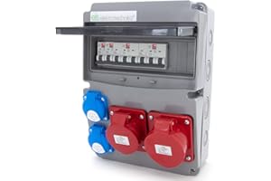 ELS Elektrotechnika 11 Module Stromverteiler Verteilerkasten Wandverteiler mit 2x230V Schuko + Leitungsschutzschalter 2x LS, 1xCEE 16A + LS, 1xCEE 32A +LS, Verdrahtet, Anschlußfertig, für Baustelle