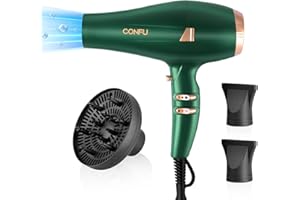 ‎CONFU CONFU Föhn Profi Fön Ionen Haartrockner 2400W Haarfön mit Diffusor StylingDüse 2 Geschwindigkeit und 3 Heiz AC Motor Schnell Trocken Leistungsstark Haarföhn für Haarsalon und Familie (dunkelgrün)