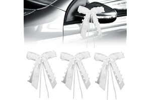 Aohcae 30 Stück Autoschmuck Hochzeit, Schleifen Hochzeit Deko， Hochzeitsschmuck Auto Handgemacht Satinband，für Hochzeit Party Geburtstag Geschenverpackung（Weiß）