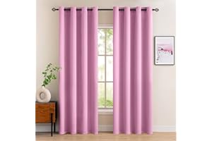 MIULEE Tende Oscuranti Soggiorno Interni Eleganti Oscuranti 2 Pannelli Termiche Isolanti Poliestere con 8 Annelli Opaco per Salotto Moderni Cucina Cameretta Rosa 140x260 CM