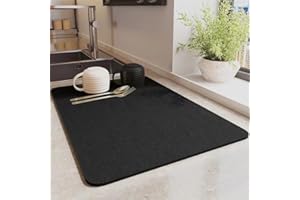 YQBFTC Tapis Absorbant Vaisselle, Tapis Egouttoir Vaisselle, Tapis de Machine à Café, Tapis de SéChage Vaisselle Egouttoir Antidérapant pour Cuisine, Bar(30 x 40cm,Noir)