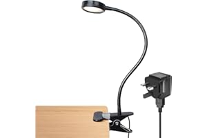 LEPOWER Clip on Light/Reading Light/Book Light Color Changeable/Night Light Clip on for Desk, Bed Headboard and Computers, Include UK 3-pin Plug Adapter(Black)