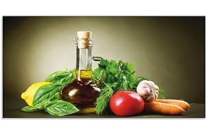 ARTLAND Küchenrückwand Glas mit Motiv Spritzschutz Küche 100x50 cm Design Essen Lebensmittel Gemüse Tomate Kräuter Gewürze T5LT