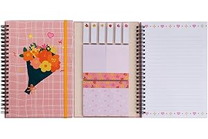 KIFZM A5 Spiral Sticky Notebook, 21 x 14.5 cm, Each with 9 Pads of Decorated Sticky Notes and a Handy Notebook in one,Bouquet Design C