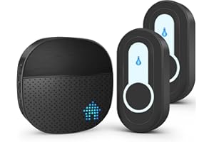 Sonnette sans Fil Kit de Carillon IP55 Étanche, 400M Carillon sans Fil avec LED Flash, 55 Mélodies, 5 Niveau Volumes, Deux Émetteurs et Un Récepteur, Noir