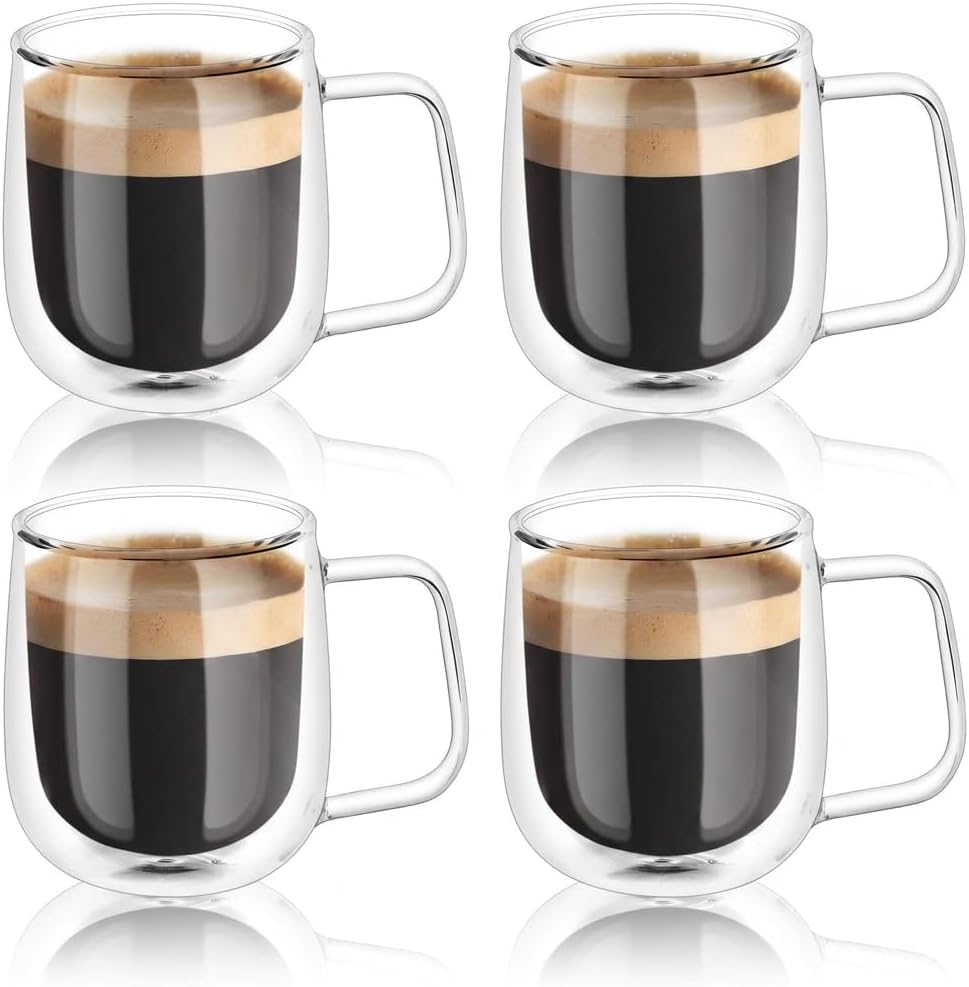 ARVALE 4 Adet Berri Çift Cidarlı Isı Koruma Özellikli Kupa Bardak Kahve Fincanı Set