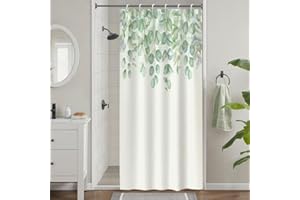 ‎UIIOOAZY Uiiooazy Duschvorhang 90x180cm, Duschvorhang Schmal Anti Schimmel Grüne Blätter Eukalyptus Aquarell Klein Duschvorhänge Wasserdicht Polyester Stoff Waschbar Bad Vorhang mit 6 Haken für Badezimmer