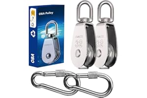 OBA Pulleys, 2 pieces pulley, steel cable, load capacity 250 kg, fitness pulley stainless steel for ropes, steel cable, with 2 carabiners