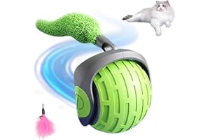 Penbinmall Palla Giocattolo per Gatti Elettrica - Palla Interattiva per Gatti, Interactive Cat Toy Ball con 2 Modalità,Ricaricabile tramite porta USB C, Coda Sostituibile (Verde)