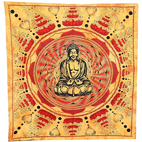 Handicrunch Wandbehang Oranje Rot Lotus Boeddha Wand Kunst Doppel Bettüberwurf Sofahülle Dekor Tapisserie Yoga Buddhismus Chi