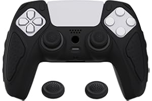 PlayVital Black Knight Edition Anti-Slip Silicone Cover Skin for ps5 Controller, Soft Rubber Case for ps5 Wireless Controller with Black Thumb Grip Caps