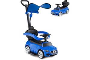 SOARS Porteur Enfant, Voiture Enfant 3 en 1 sous Licence Mercedes-Benz, Capot de Protection Réglable, Conduite Réaliste avec Volant & Klaxon, Charge 25 KG, pour Fille & Garçon 1-3 Ans (Bleu)