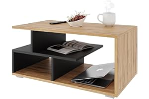 Meble Pitus Stolik kawowy - Stolik kawowy do salonu 90 x 50 x 49 cm nowoczesny niski - Stoliki kawowe do salonu, stół do salonu - czarny matowy/wieczny dąb