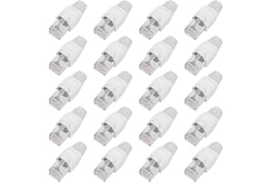 ShipeeKin 20 pcs blindé modulaires Prises réseau RJ45 Ethernet Cat5e Cat5 Cat 5e Cat6 Cat6e 8P8 C UTP STP 50U Plaqué Or câble LAN Plug (Blanc)