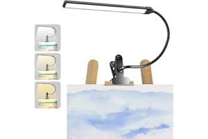 Lamptobe Lampada con Pinza Morsetto per Pittura Artistica, 3 Modalità Colore, 10 Livelli Luminosità, 300lm Luce da Lettura per Dipingere e Disegnare con Braccio Flessibile, Alimentazione USB