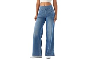 Bauzuoyo Baggy Jeans Damen Weites Bein High Waist Stretch Bequeme Jeans Y2k Vintage Wide Leg Jeanshose mit Gummibund Straight Leg Casual Schlaghose Bootcut Denim Activewear mit 4 Taschen