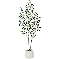 Kazeila Artificial Plants Large 150 cm Artificial Ficus Plants, Plastic Plants with White Pot for Home Living Room Bedroom Office Decoration (1 Pack)