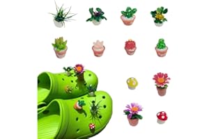 tikono 12 Stück Pflanzen-Schuh-Anhänger, Blumen-Charms, Pilzschuh-Anhänger für Schuhclog, Sandalen, 3D-Clog-Anhänger, Gartenparty-Dekorationen, Kunststoff