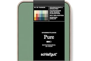 ‎SCHLAFGUT Schlafgut Pure Spannbettlaken 180x200cm bis 200x220cm - 95% Biobaumwolle, 5% Elasthan, Oeko-TEX Zertifiziert, Green Mid, Matratzenhöhe bis 35cm