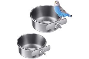 wegreeco 2 Stück Vogelfutterschalen Tassen Edelstahl Papageien-Futterbecher Tierkäfig Wasser Futternapf Vogelkäfig Tassen Halter mit Klemme Halter für Vögel Papageien Wasser Futterschale