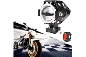 TABEN LED U7 Motorcycle Headlight DRL Fog with Blue Angel Eyes Lights Ring Driving Running Lights Front Spotlight Strobe Flashing White Light and Switch(1PCS,Blue Halo Ring)