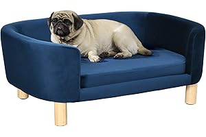 PawHut Cuccia per Cani da Interni, Divano per Gatti o Cani di Taglia Piccola e Media Max. 22.5kg, in Velluto Blu