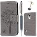 Produktbild S5 Mini Hülle, Wallet Handyhülle PU Leder mit TPU Inside Brieftasche Cover, [Kartenfach] [Magnetverschluss] [Standfunktion] Schutzhülle, Filp Case für Samsung Galaxy S5 Mini, Großer Baum in Grau