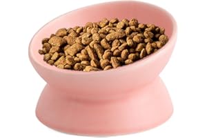 通用 Koomiao Gamelle Chat Surélevée en Premium Céramique Inclinable à 15° Bol pour Chat Anti-Vomissements Facile à Digestion Bol de Nourriture pour Chats et Chiots (Rose)