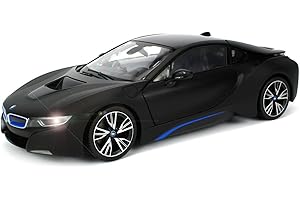 RASTAR BMW i8 Model Car, 1:14 BMW i8 auto telecomandata, porte aperte da RC/luci di lavoro - nero opaco