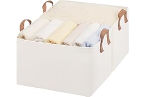 StorageWorks Fabric Storage Boxes for Shelves, Large Storage Baskets with Metal Frame, Foldable Clothes Storage Boxes, Bedroom Top of Wardrobe Organisation with Handles, Beige, 2-Pack