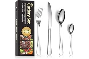 Set di Posate 24 Pezzi per 6 - Acciaio Inox Ben & Bel, Includendo Coltelli, Forchette e Cucchiai - Facile da Pulire, Adatto alla Lavastoviglie.