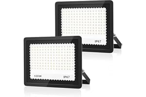 VRFMALIY Foco LED Exterior,100W 10000LM Proyector LED Exterior 2 Piezas,7000K Super Brillante Blanco Frío Luz de Seguridad, IP67 Impermeable Potente Luces Led Exterior para Jardín,Parque,Terraza,Garaje