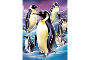 Bimkole 5D Diamond Painting DIY Kits Pingouin D'Hiver, Animal Broderie Diamant Kits De Broderie Au Point De Croix Strass Rond Résine Peinture Décor à La Maison 30X40 cm