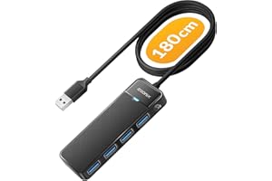 iDsonix Hub USB 3.0 180cm, 4 Puertos USB Hub 3.0 Ultra Delgado, 5Gbps Hub USB Adaptador para Laptop, PC, Compatible MacBook, Windows, Mac OS, Linux