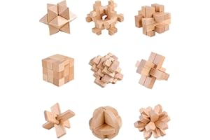 Holzsammlung Rompicapo 3D in Legno, 9 Pezzi Giocattoli Logica Puzzle Game di Legno Classico Educativi Gioco di Mente, IQ Test Mente Intelligenza Jigsaw Puzzle Brain Teaser Toy per Adolescenti e Adulti
