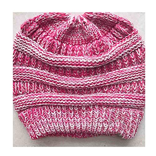 weilinchn Winter Women Hat Ladies Girl Stretch Knit Hat Messy Bun Ponytail Beanie Holey Warm Hats Caps