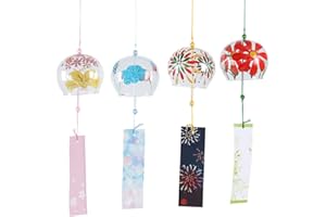 Falytemow Lot de 4 carillons éoliens japonais romantiques avec petites clochettes à vent faites à la main en verre de style japonais pour cadeau d'anniversaire, décoration d'intérieur