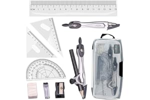 INTVN Set de Geometría de 10 Piezas, Incluye Reglas Prolongador Lápiz de Brújula Plomo Replicas Lápiz, Borrador para Escuela y Oficina