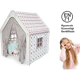minerakids Montessori Ahşap Oyun Evi, Oyun &Ccedil;adırı/Beyaz Pembe Beyaz Pembe