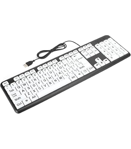 Ouderentoetsenbord, Low Vision-Toetsenbord USB-bedraad Toetsenbord voor Oude Mensen met Witte Toetsen met Grote Opdruk (zwart