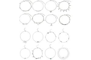 GVSAVY 16pcs Silver Ankle Bracelets for Women and Girls - Boho Adjustable Summer Beach Jewelry for Daily, Party, Travel