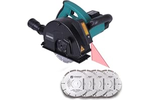 VONROC Wall Chaser with Laser - 1700W - 150mm - Including 6 Diamond Discs, Vacuum Cleaner Adapter and Storage Bag