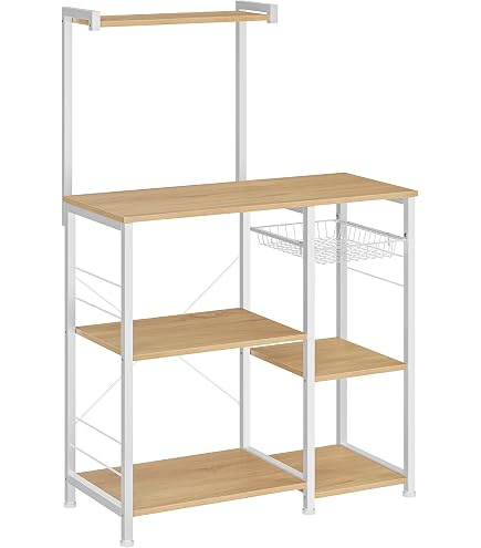 COSTWAY Scaffale Da Cucina 6 Ripiani Con Stazione Di Ricarica, Ganci E Cestino – Stile Industriale