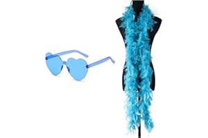 AWAVM 2-teiliges Set aus Federstreifen und Herzförmigen Sonnenbrillen, 2-Meter Federboa, Ball Requisiten, Verkleidung Dekoration, Party Zubehör (blau)