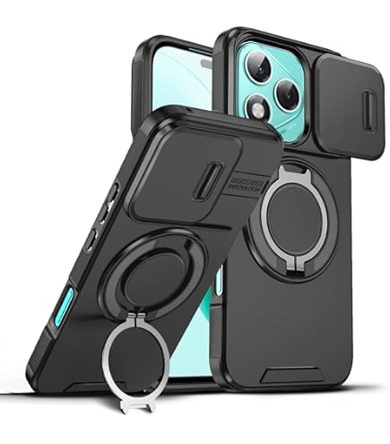 Custodia Antiurto Per Honor 400 Lite Con Anello Magnetico - Cover Bumper In TPU E PC, Nero