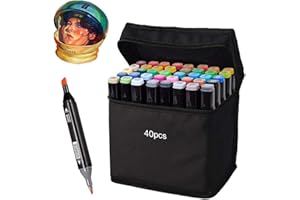 CAMIKI ART Alcohol Markers, Dual Tip Art Markers, Colouring Pens for Adult, Marker Pens Supplies Perfect for Painting, Coloring, Sketching and Drawing (Black 40 PCS)