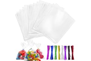NJCXOLA 100 Bolsas transparentes para regalos, Bolsas para chuches, Bolsas celofan transparente, Bolsas chuches, Bolsitas plastico pequeñas para envolver galletas pastel de chocolate confitería (10 x 15 cm)